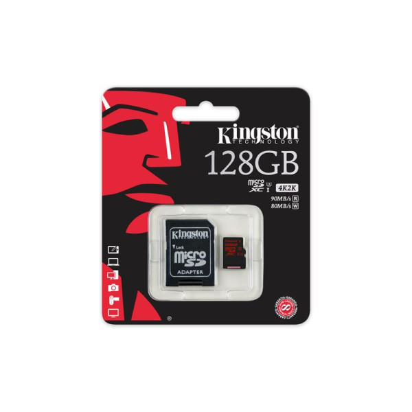 Карта пам'яті Kingston 4K microSDXC 128GB Class 10 UHS-I U3 R90/W80MB/s + адаптер SD